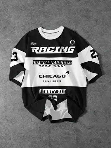 NEW RACING PRINTED DROP SHOULDER T.SHIRT FOR MENS AND BOYS CASUAL WEAR