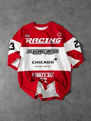 NEW RACING PRINTED DROP SHOULDER T.SHIRT FOR MENS AND BOYS CASUAL WEAR