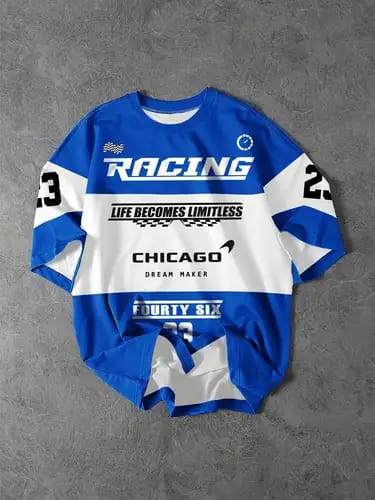 NEW RACING PRINTED DROP SHOULDER T.SHIRT FOR MENS AND BOYS CASUAL WEAR